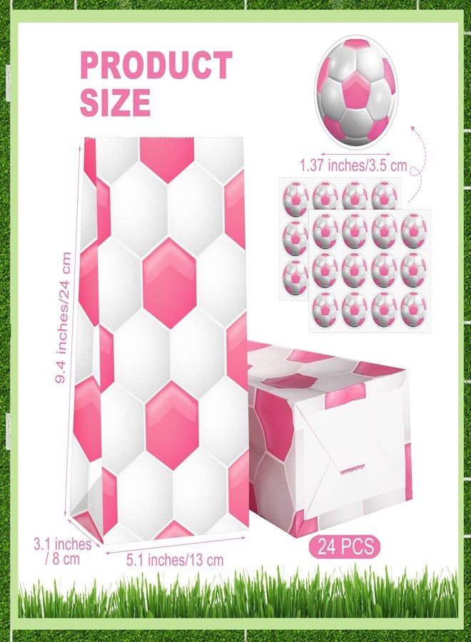 MIMIND 24 Pack Soccer Party Favor Gift Bags with Sealer Sticker Paper Goodie Bag for Soccer Games Day Sports Birthday Party Decorations Supplies, Pink - Image 2